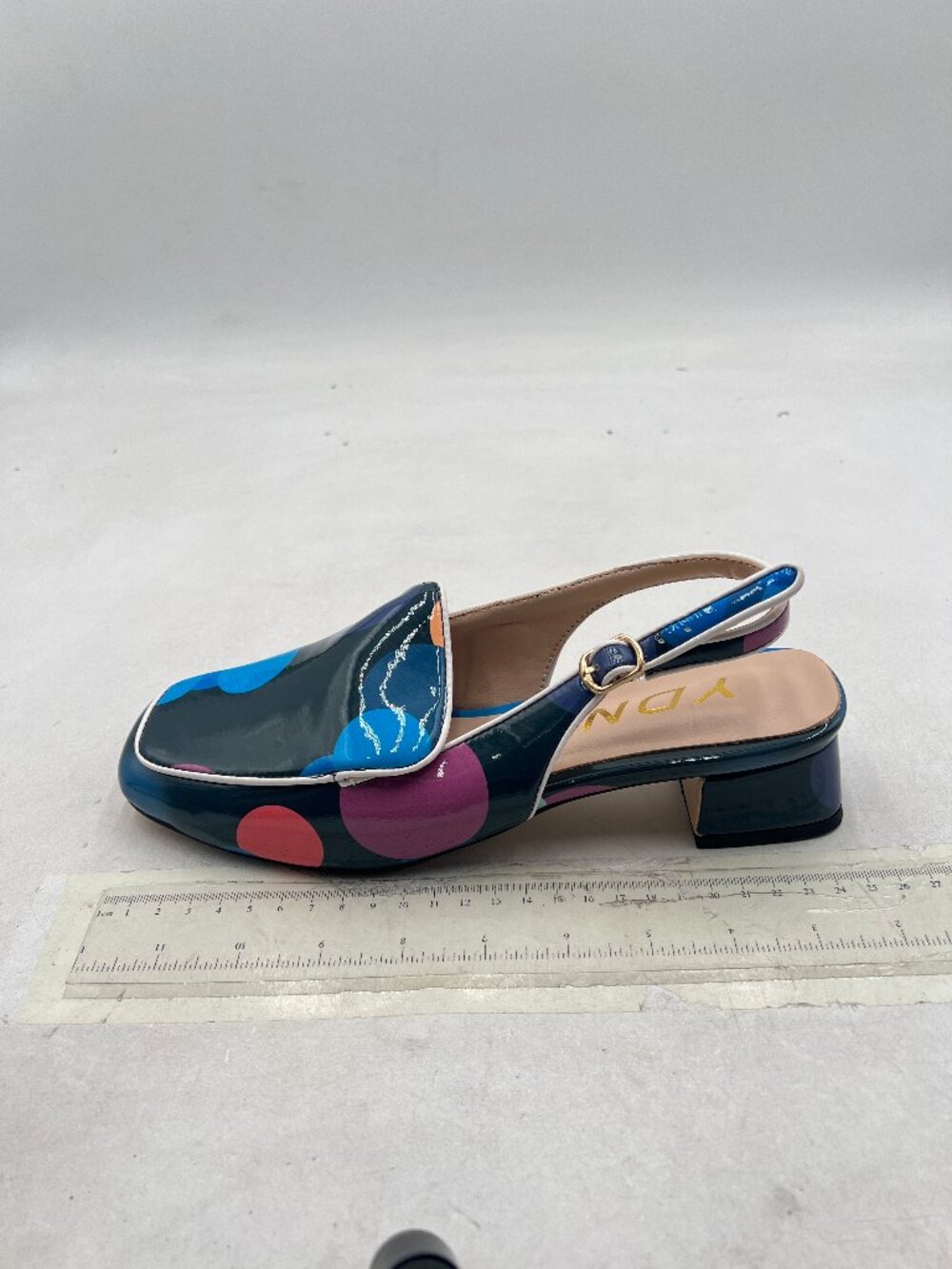 YDN Blue Colorful-dots Square Toe Block Low Heels Slingback Formal Loafer - Picture 2 of 8